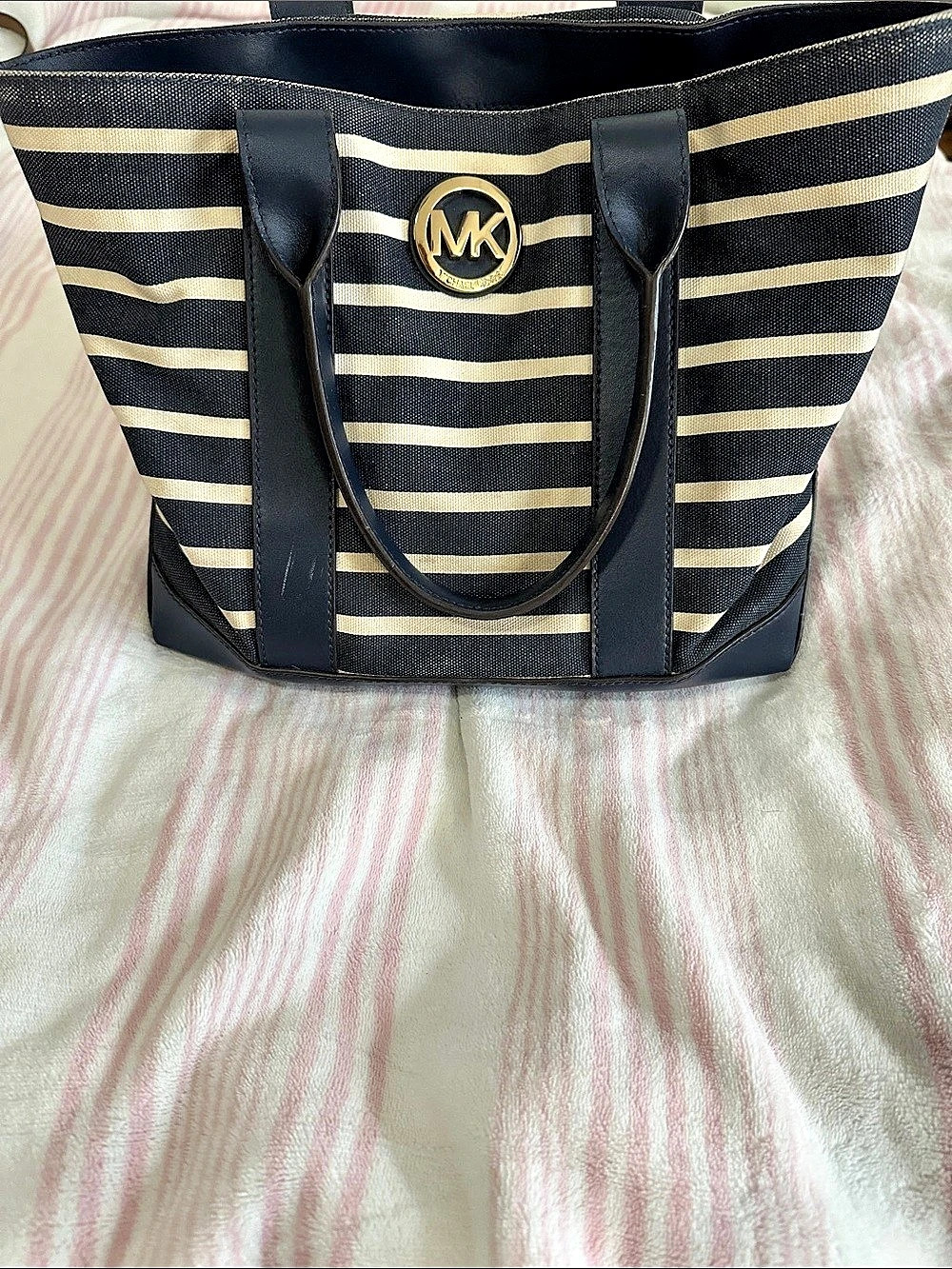 Michael Kors Marina Large Canvas Tote Blue & Gold